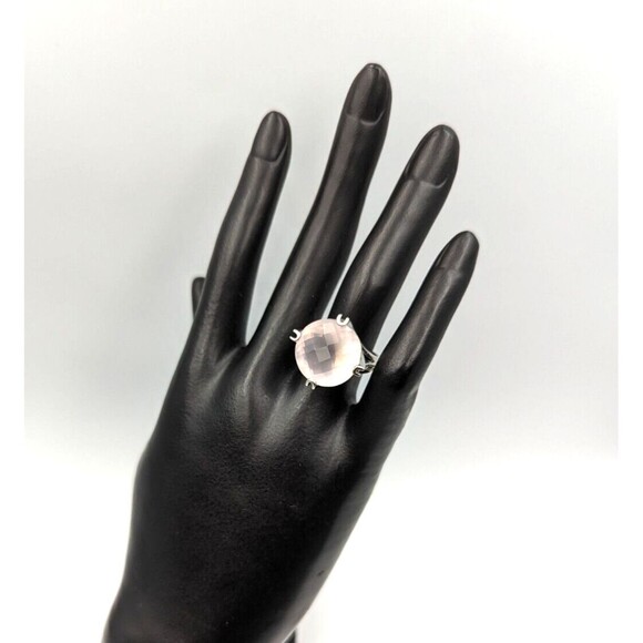 Sterling Silver 925 Checkerboard Cut Pink Chalcedony Clear Topaz Ring Sz 6 - Picture 3 of 16